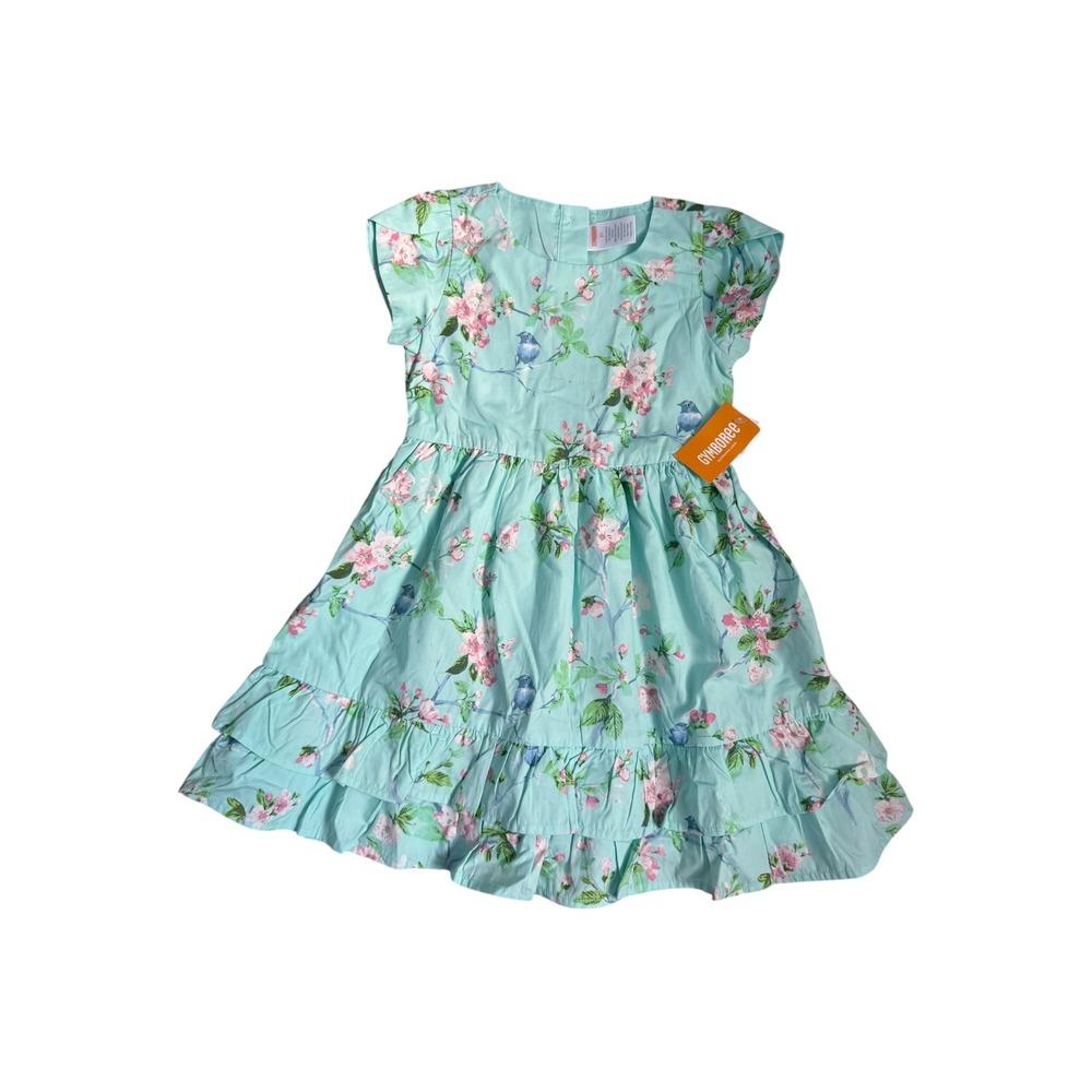 Gymboree Girls 5T Mint Tea Floral Bird Print Tiered Dress Summer NWT 3051822 - Picture 1 of 5